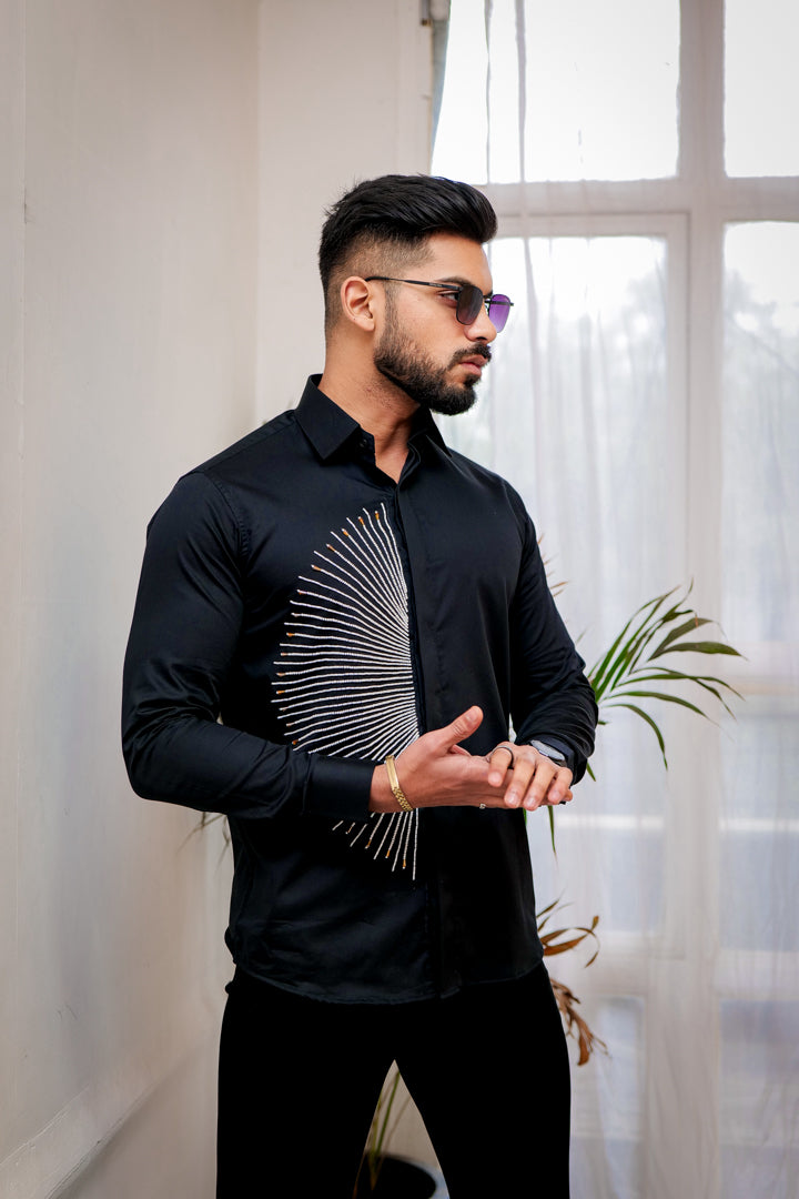 Black Embroidered Textured Designer Shirt
