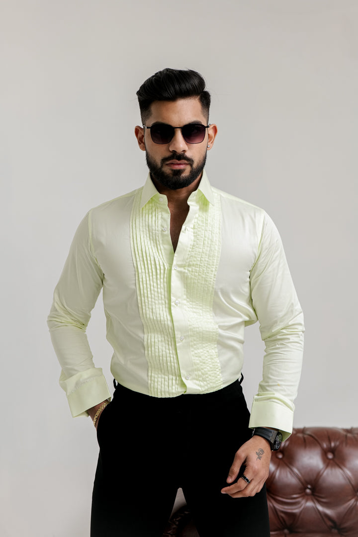 Nyanza Green Subtle Sheen Snake Pleated Premium Designer Shirt