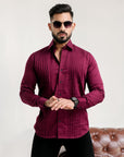 Velvet Maroon Pleated Abstract Premium Designer Shirt