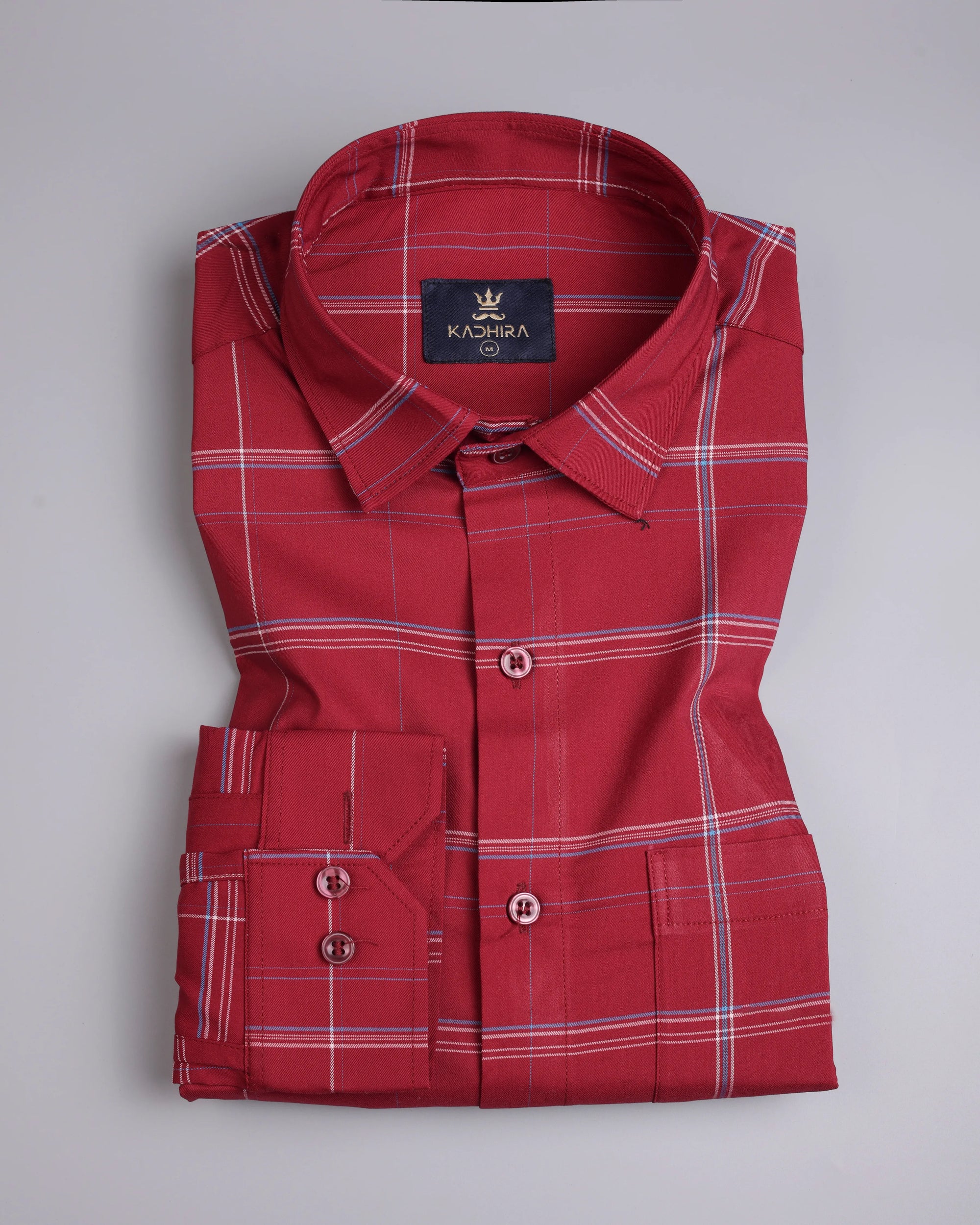 Amaranth Red Twill Checkered  Premium Cotton Shirt