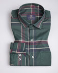 Deep Jungle Green Color With Ruby Red Checkered Premium Giza Cotton Shirt