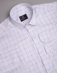 Blossom White With Muted Blue Windowpane Checkered Premium Giza Cotton Shirt