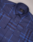 French Navy Blue Dobby Windowpane Checks Premium Giza Cotton Shirt