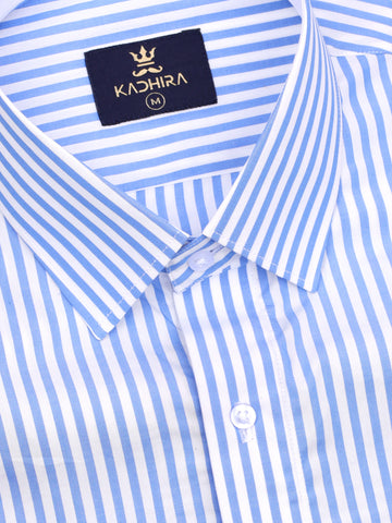 Cornflower Blue With White Stripe Premium Cotton Shirt