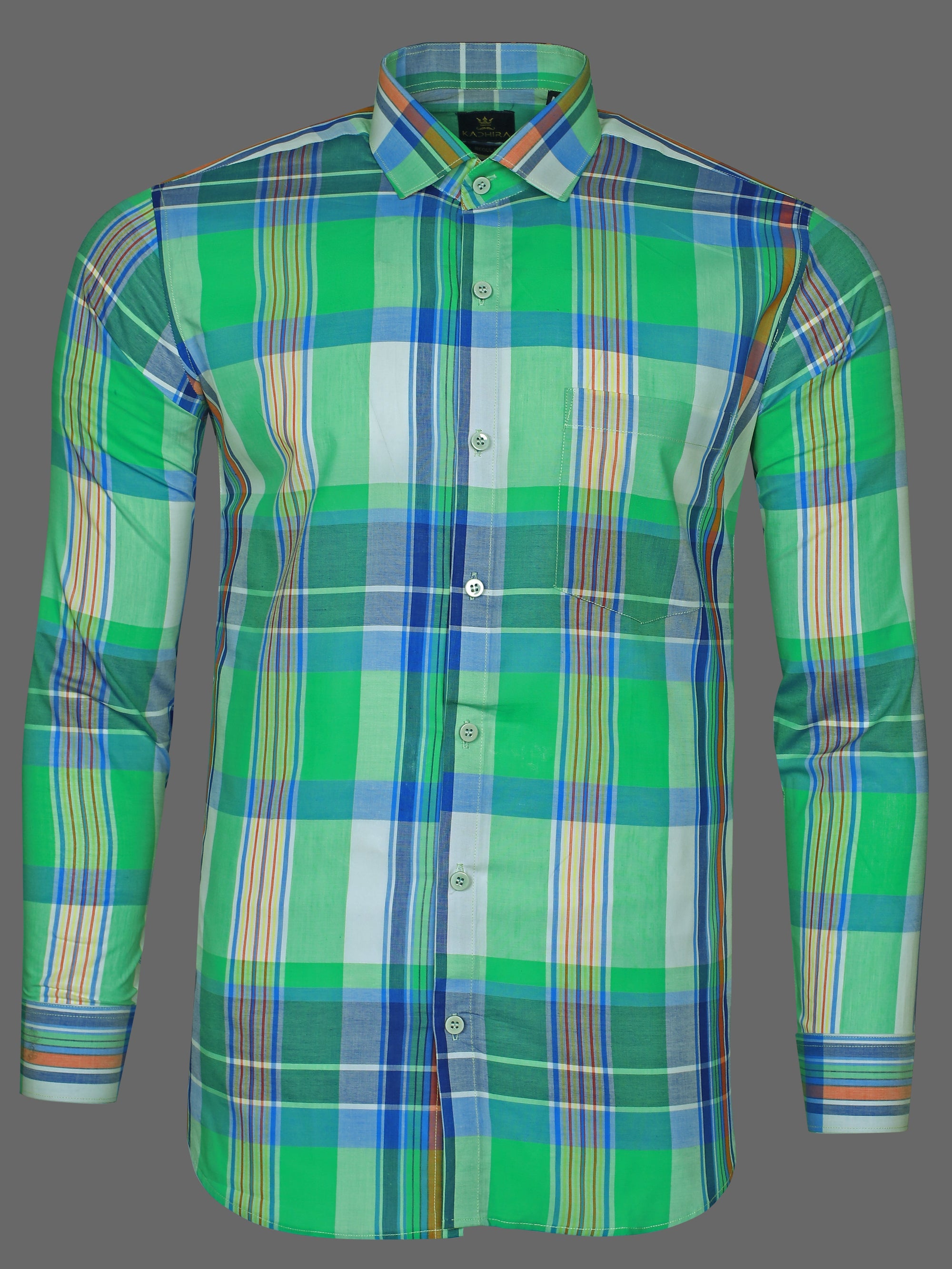 Light Green Multicolored Checked Premium Cotton Shirt-[ON SALE]