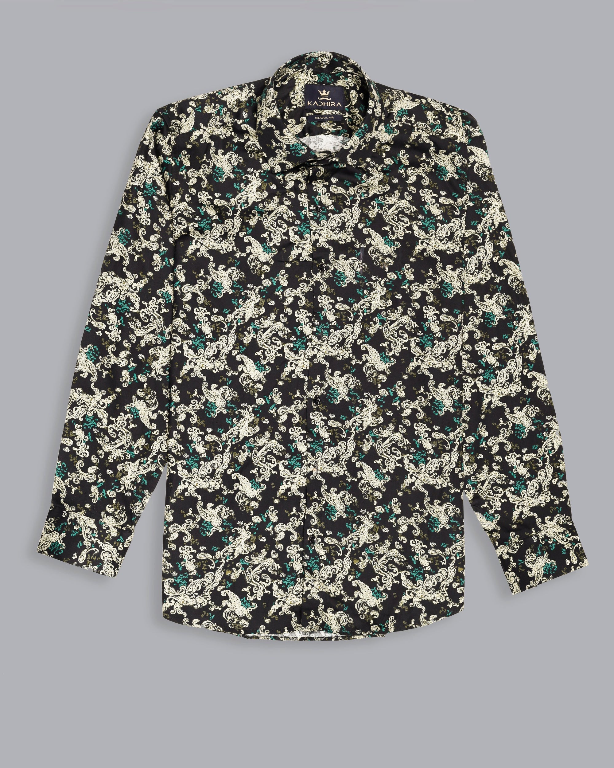 Black Gainsboro Paisley Printed Luxurious Cotton Shirt-[ON SALE]