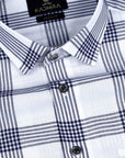 Bright White -Grey Windowpane Checks Royal Cotton Shirt-[ON SALE]