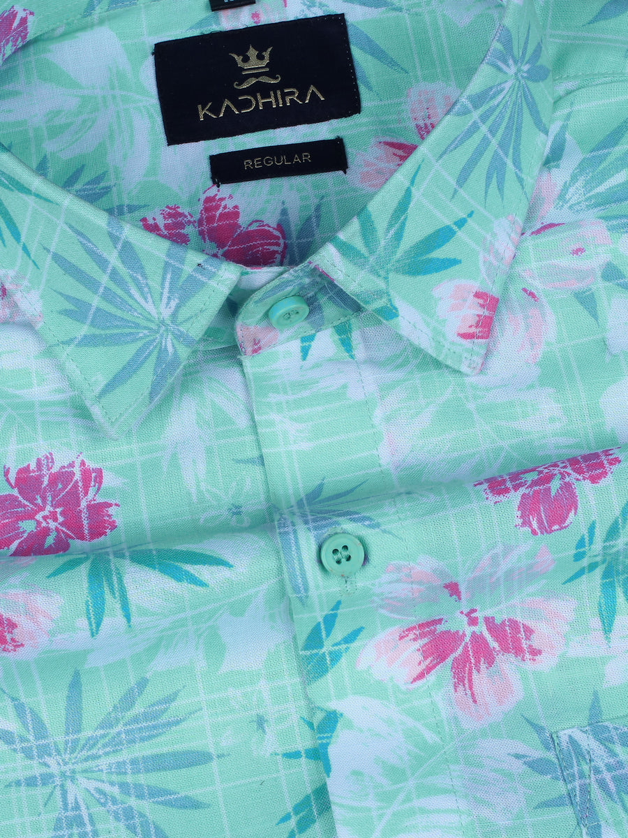 Pastel Green Floral Printed Premium Cotton Shirt