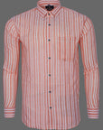 Bright White -Orange Twill Striped Premium Cotton Shirt