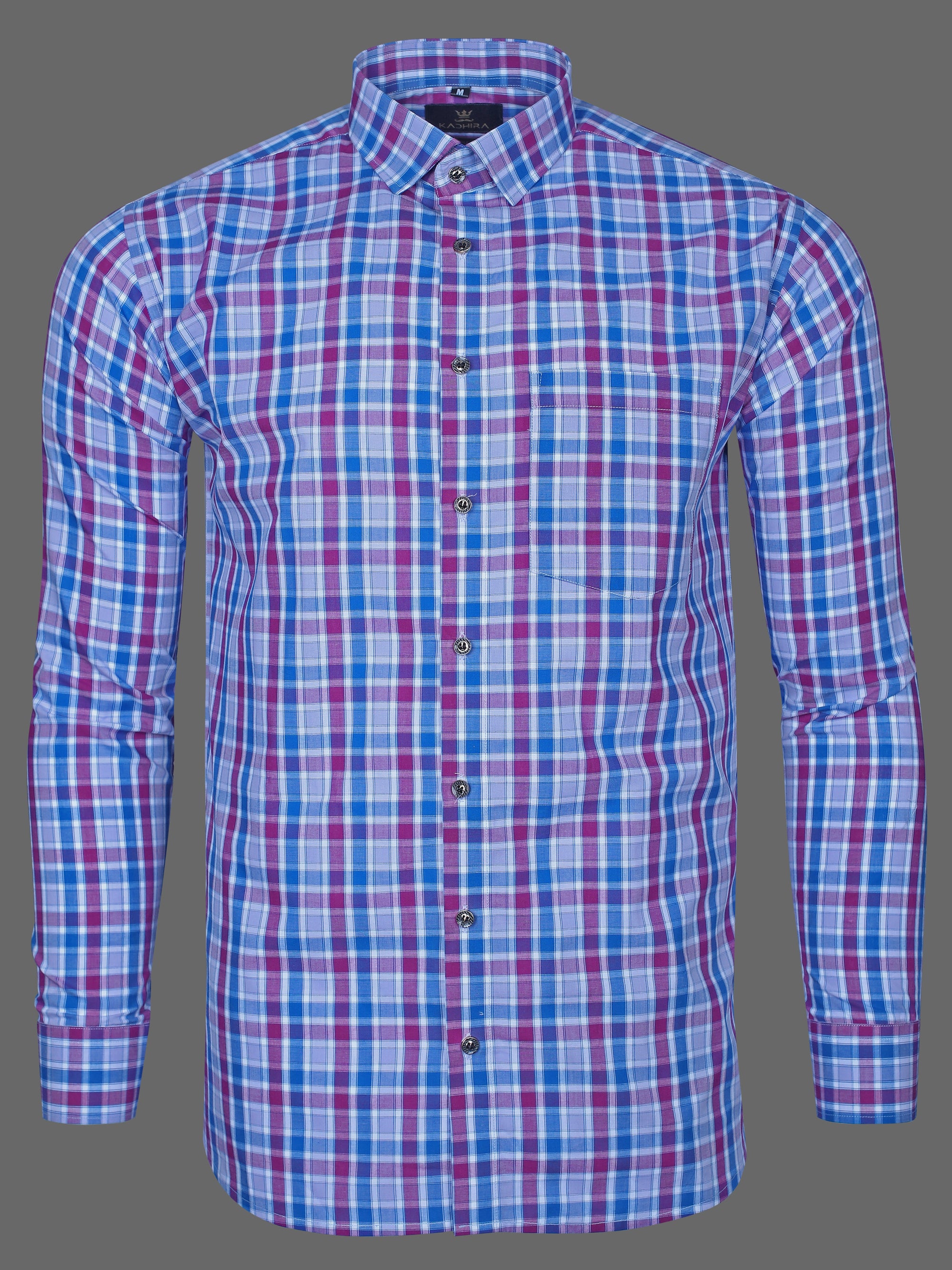 Hibiscus Pink with Blue Checkered Premium Giza Cotton Shirt-[ON SALE]