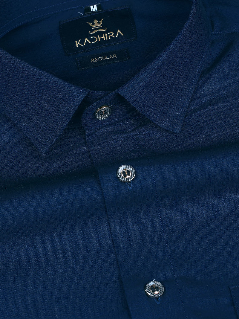 Solid Navy Blue Dobby Premium Cotton Shirt-[ON SALE]