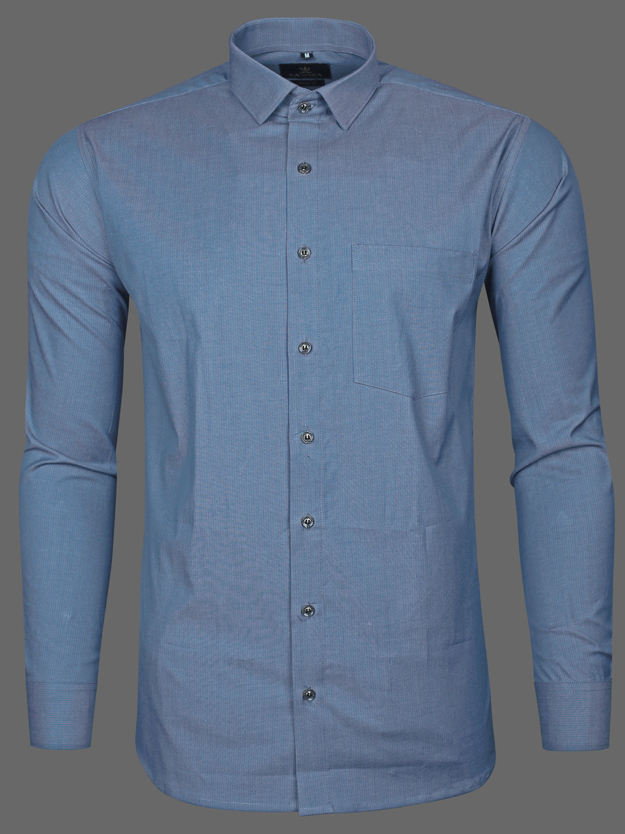 Sapphire Blue Striped Premium Cotton Shirt-[ON SALE]