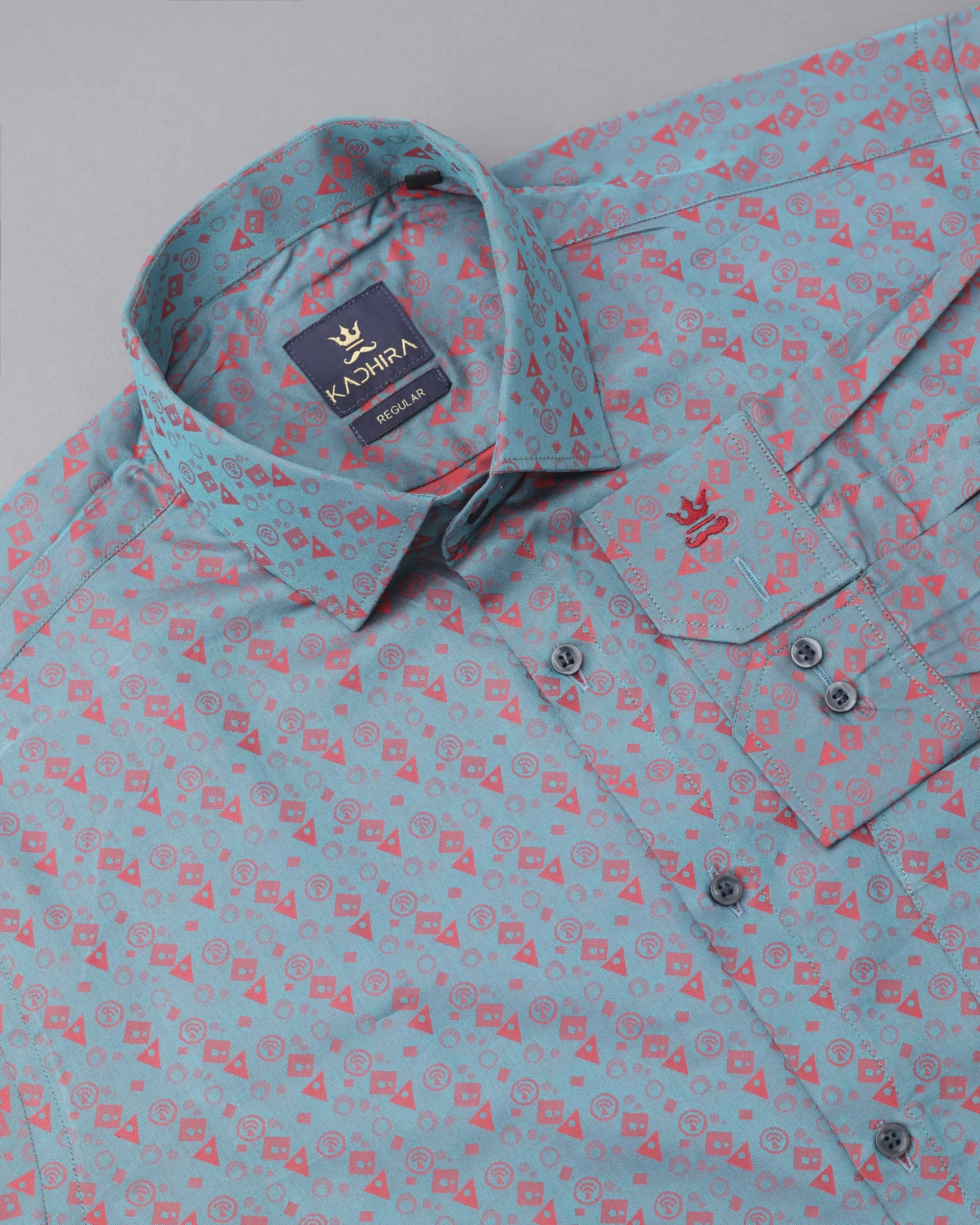Sapphire Blue Geometrical pattern  Printed  Jacquard  Premium Cotton Shirt-[ON SALE]