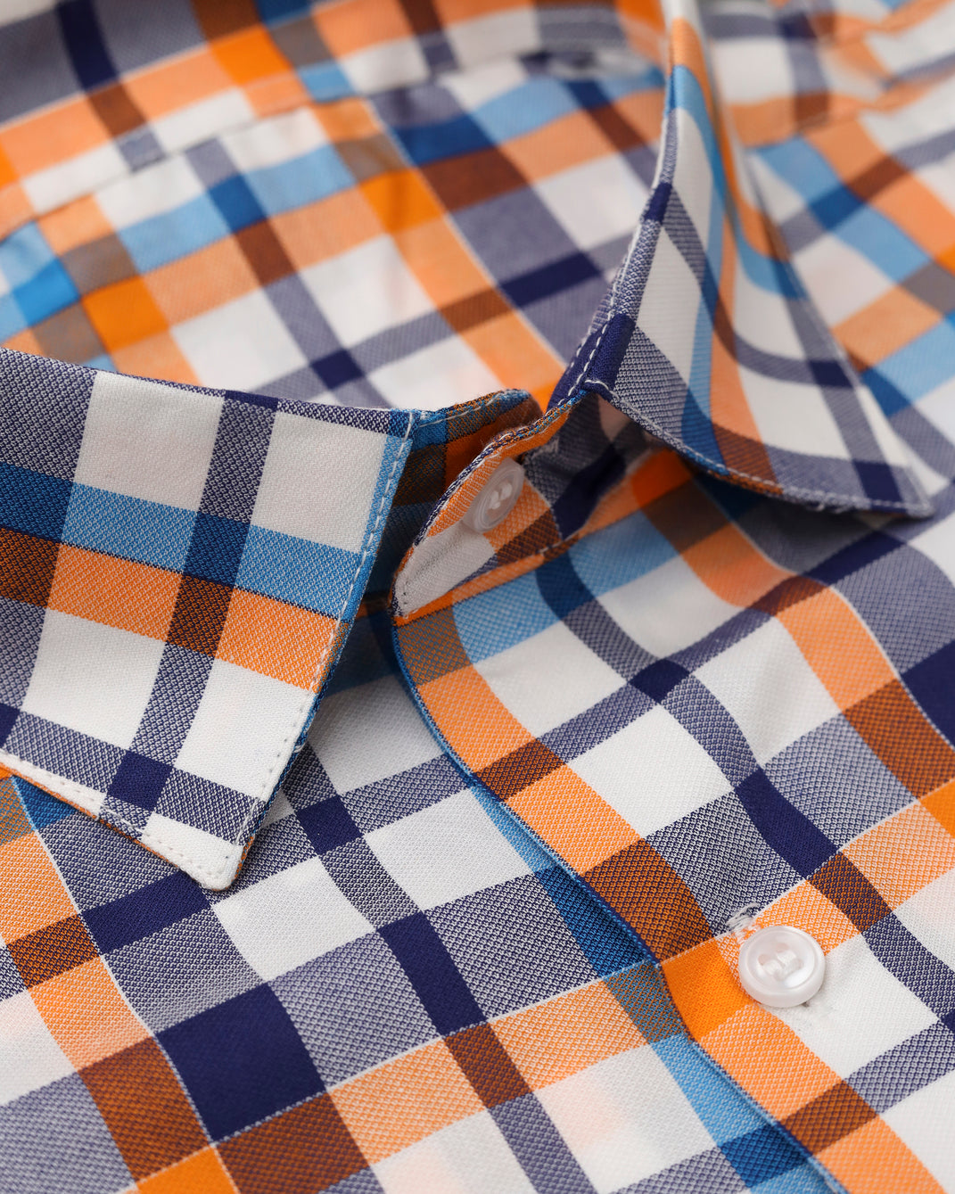 Orange And Denim Blue Plaid Checkered  Premium Giza Cotton Shirt-[ON SALE]