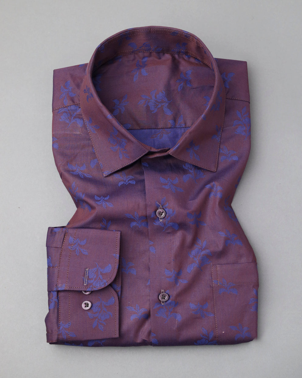 Burgundy Purple Floral Printed Cotton Shirt
