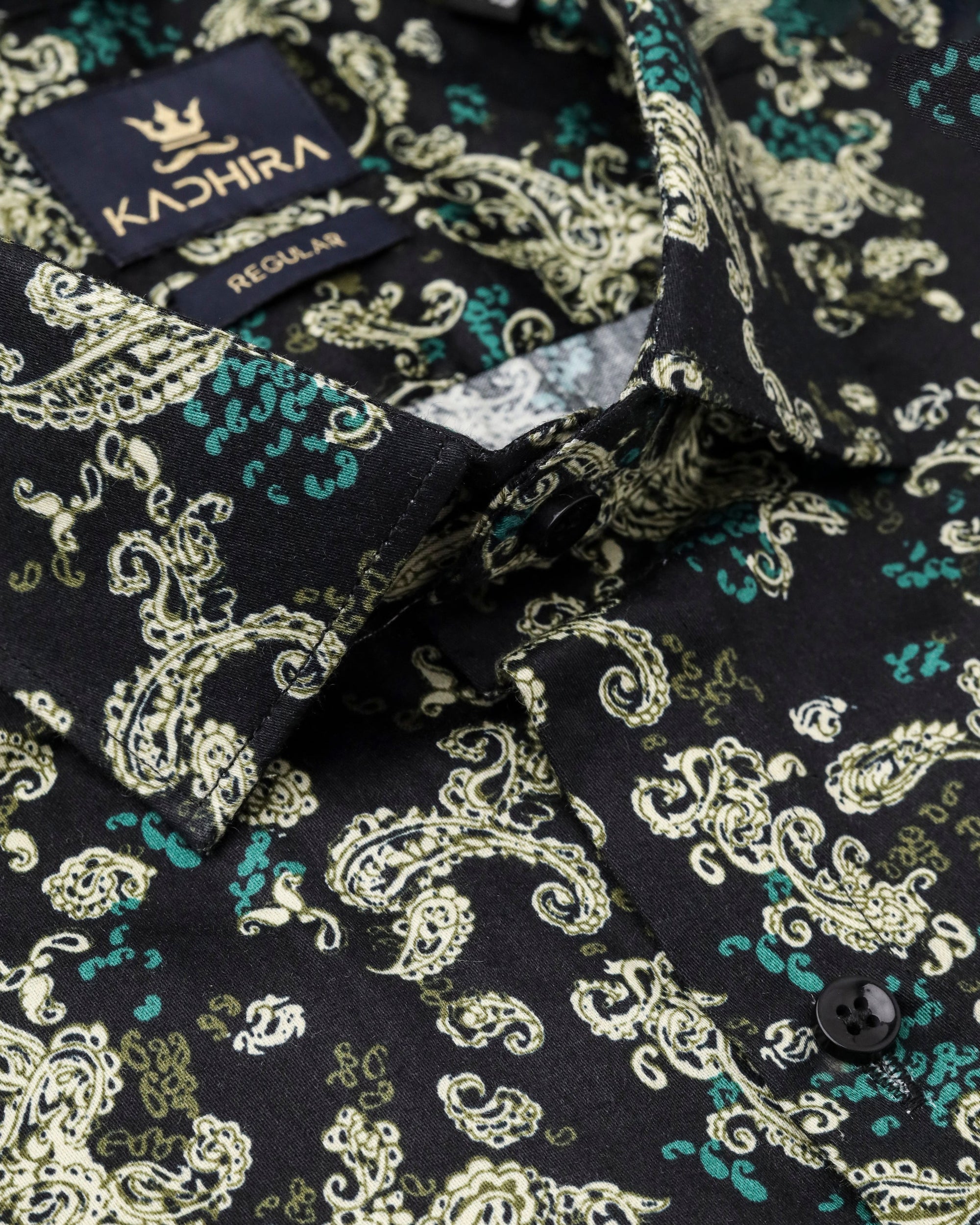 Black Gainsboro Paisley Printed Luxurious Cotton Shirt-[ON SALE]