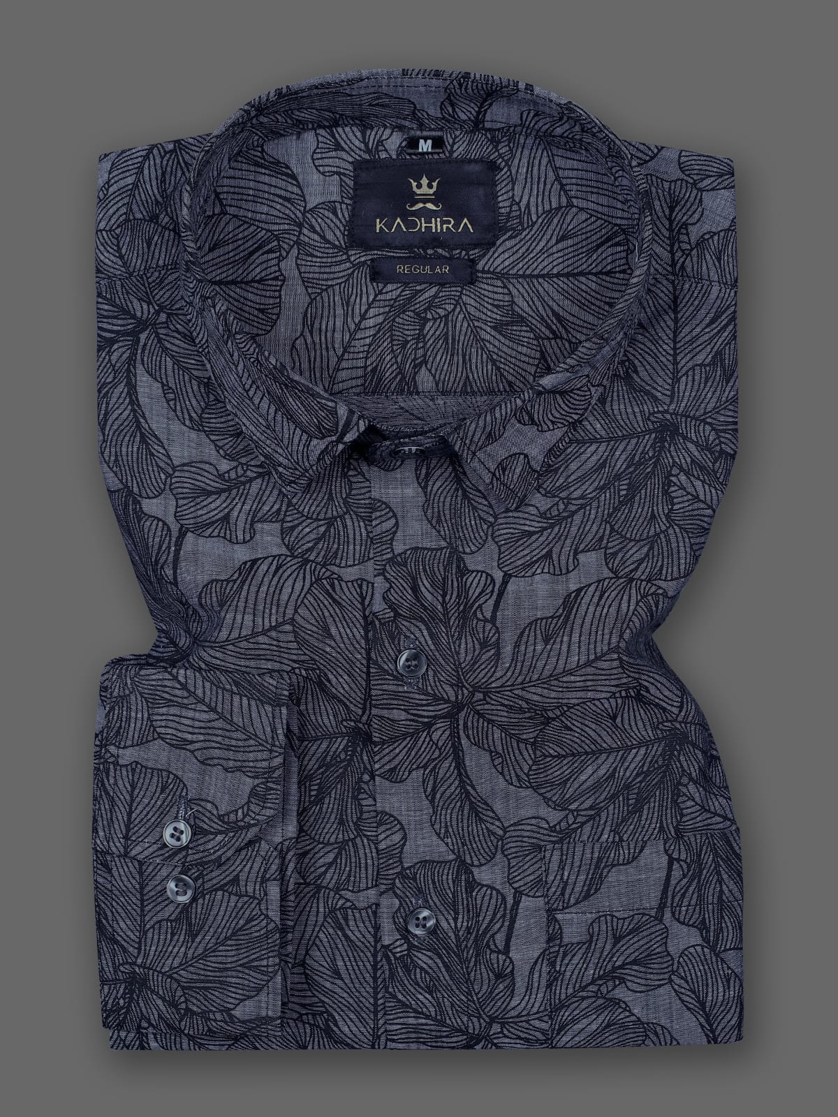 Grey Leaf Printed Textured Premium Giza Cotton Shirt