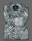 White -Khaki Wavy Striped Pattern Printed Cotton Shirt-[ON SALE]
