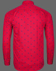 Bright Red Blue Dog Printed Premium Giza Cotton Shirt-[ON SALE]