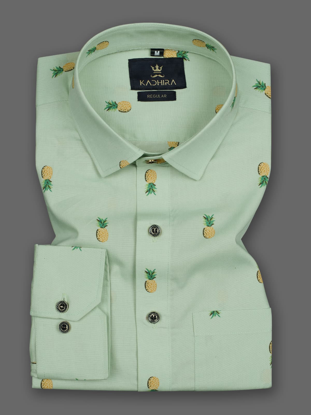 Light Pista-Green Pineapple Printed Premium Cotton Shirt